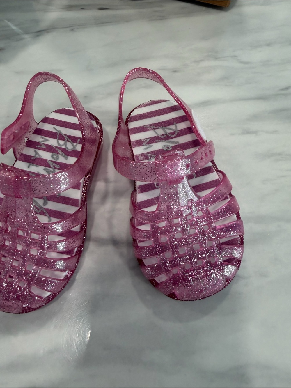 Kids Pink Blowfish Malibu Glitter Jelly Sandals